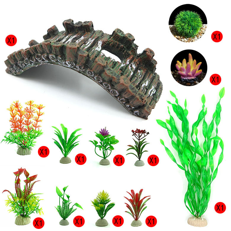 Artificial Wooden Bridge Aquarium Fish Terrarium Decoration Set